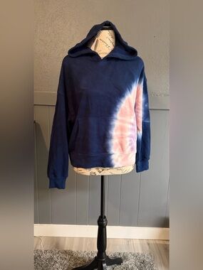 Wildfox Navy Tie-Dye Hoodie with Pink Accent